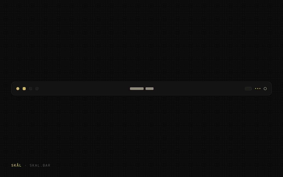 Abstract drawing: a floating bar, its tucked widgets marked by a row of gold dots